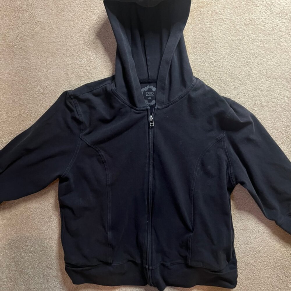 CATO Women‎ XL Solid Black Zipper Pocket Hood Light Fall Spring Jacket Coat
